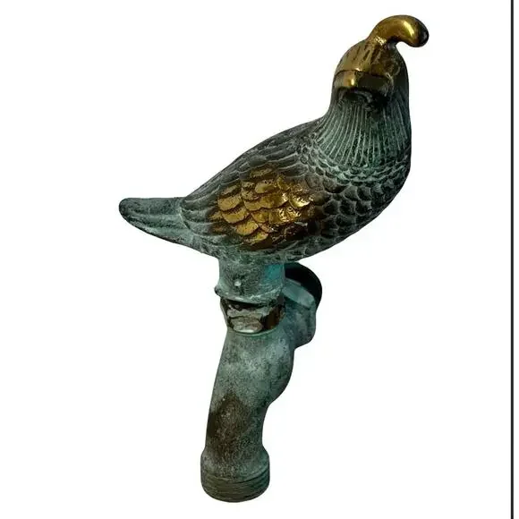 Vintage Bird Quail Solid Brass Patina Garden Faucet Spigot Made by Flora & Fauna - Picture 2 of 6